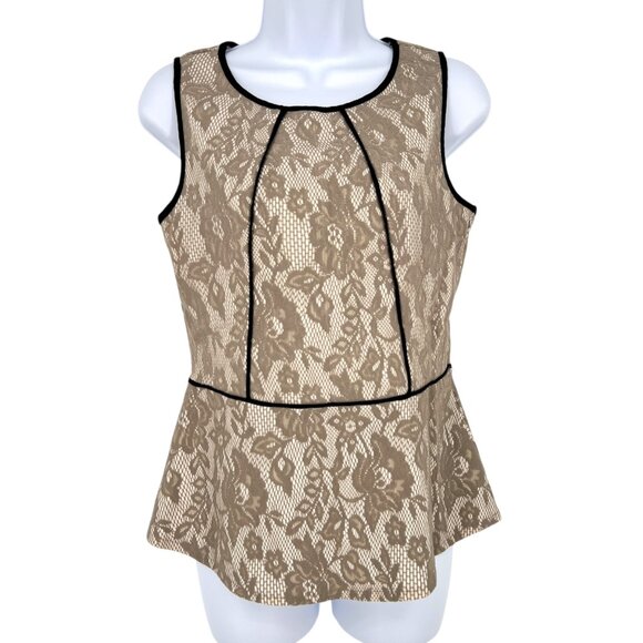 Weston Wear Anthropologie Beige Lace Sleeveless Peplum Top Womens Size Small - Picture 1 of 11